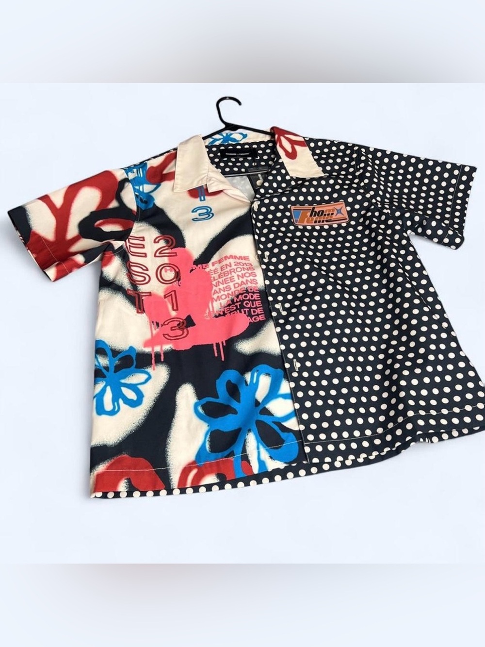 Homme + Femme Polka Dot & Floral Graphic Button-Up Shirt